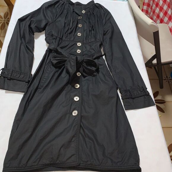 WOMEN'S Catherine Malandrino y2k black cotton and silk Trench coat pleatedSIZE P - Picture 4 of 10